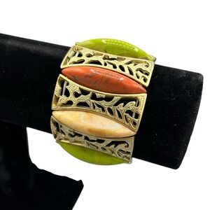 Vintage 1960s–70s Modernist Statement Bracelet | Mid-Century Gold Tone